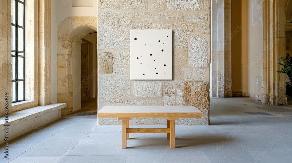Poster clean white canvas with subtle black spots randomly placed, abstract minimalism