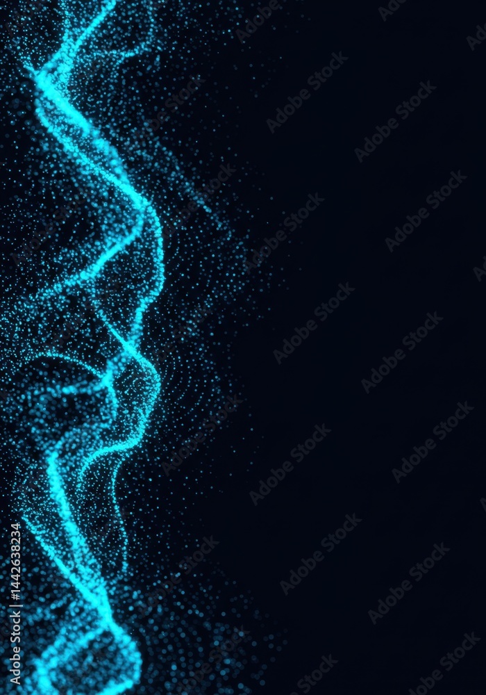 Poster abstract blue particle wave design: dynamic flowing digital art background