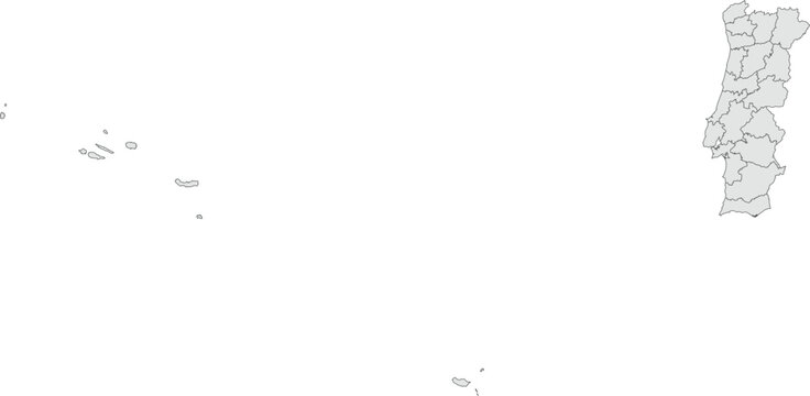 Vector map of Portugal showing all regions with clearly defined borders and country outline. Grey color scheme with dark contours. Ideal for educational, infographic, and professional use.

