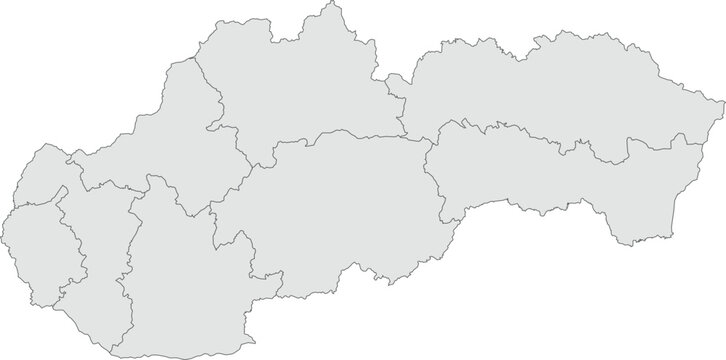 Vector map of Slovakia showing all regions with clearly defined borders and country outline. Grey color scheme with dark contours. Perfect for educational, infographic, and professional use.


