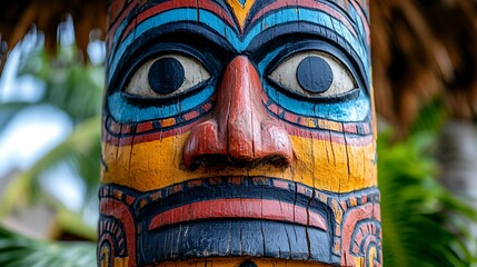 Colorful carved wooden face