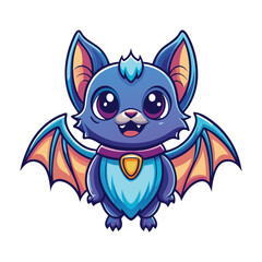 Fototapeta premium Cute cartoon bat with large wings and a collar