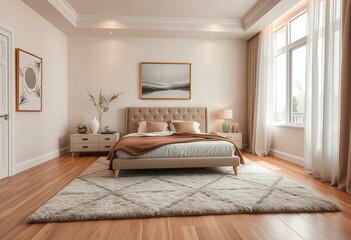 Cozy bedroom interior with soft lighting and calming color palette