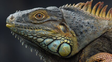 Obraz premium Regal Reptile: Close-Up of a Green Iguana Profile