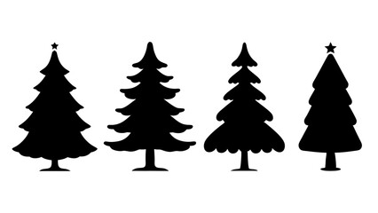 set of xmas tree silhouette vector on tranparent background