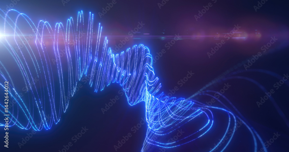 Poster mesmerizing blue luminescent waveforms creating a digital, futuristic look with a sense of technolog