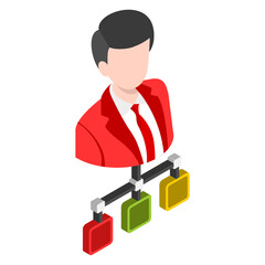Obraz premium Organization Chart isometric Concept, hrm symbol, corporation flowchart stock illustration, Company hierarchy chart vector Color icon design, Operational and Technical hr sign