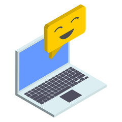 Employee office communication software isometric Concept, hrm symbol, Lan Chat with Laptop Vector color Icon Design, Laptop with Smile Emoji Stock illustration