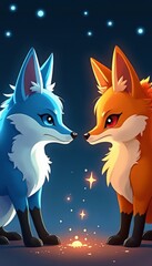Cartoon-Foxes_Blue_and_Orange_Fantasy_Animals_Cute_Artwork