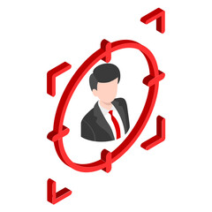 Target Achieved isometric Concept, Employee goal accomplished or Focal Person vector color icon design, Business character stock illustration, hrm symbol, 