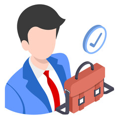 Permanent Employee isometric Concept, Hrm symbol, hr sign, Business Character Stock illustration, Regular or  fixed-term Staff Members Vector color Icon Design, Loyal Staff Member