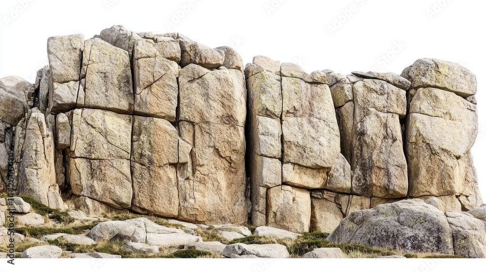 Poster steep granite cliffs with natural weathering patterns on white background