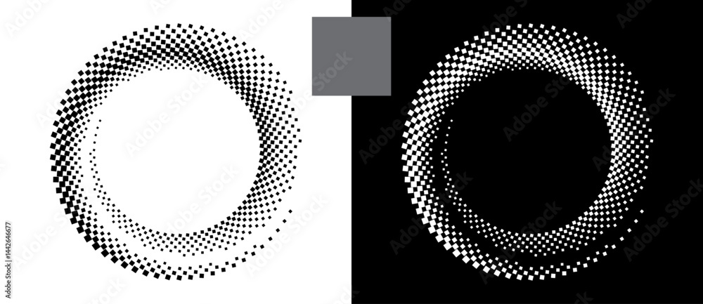 Aufkleber abstract background with squares in circle. art design spiral as logo or icon. a black figure on a w