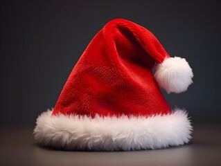 A santa hat is shown on a dark background Photo