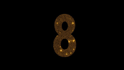 Obraz premium Number 8 in gold glitter on a black background in 4k
