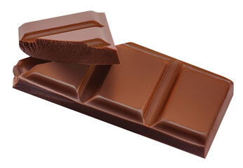 Flying Chocolate bar  pieces  isolated on white background. Falling  Chocolate chunks. Package design element