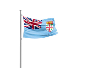 Fiji national flag waving mast on white background with clipping path.