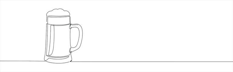 Beer mug continuous one line drawing. Lager beer tankards.