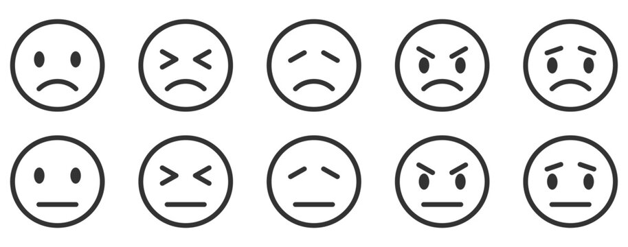 Naklejki 評価・フィードバックの顔文字アイコン白黒不安