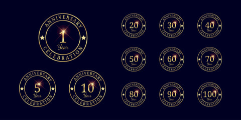 Golden Anniversary Celebration Emblem Set. Vector Logotypes for Profile, Brochure, Poster, or Invitation