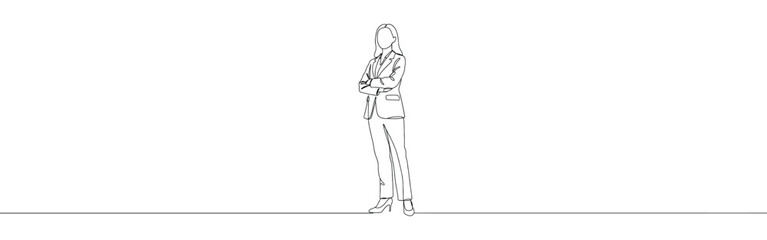 Business woman continuous one line drawing. Woman presenting.