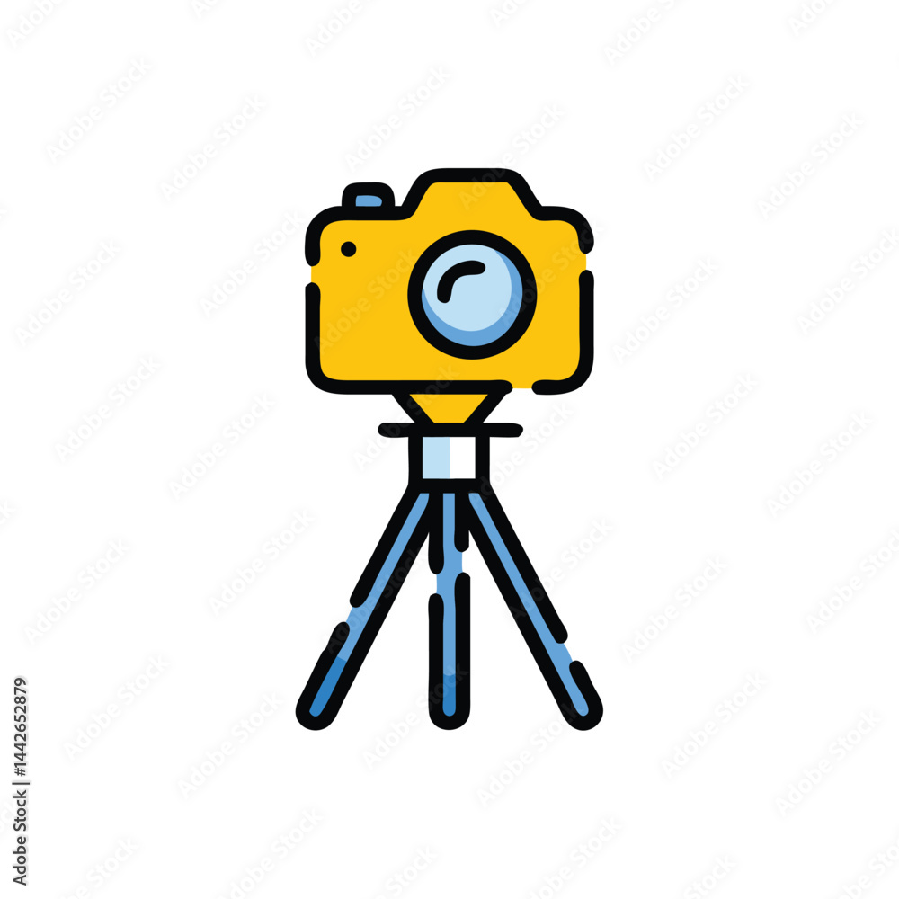 Poster camera on tripod photographer setup on white background for web and graphic design