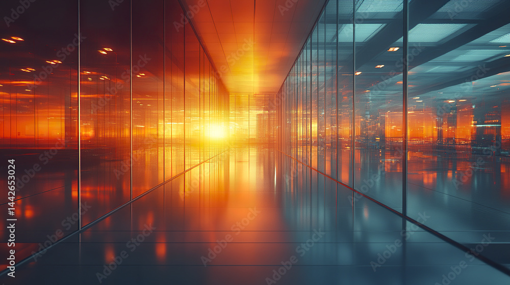 Aufkleber vibrant office scene with reflections and light flares creating dynamic atmosphere