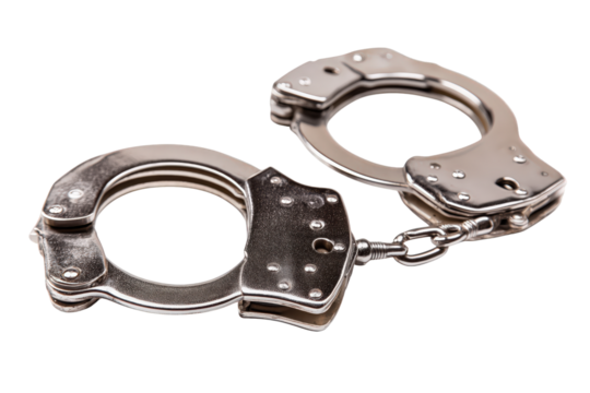 Closeup Of Metal Handcuffs On Transparent Background