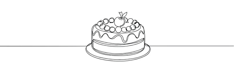 Birthday cake continuous one line drawing. Celebration and Dessert.