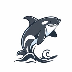 Fototapeta premium Dynamic Killer Whale Logo Jumping Over Ocean Waves