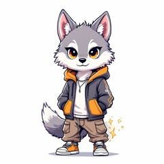 Cute Cartoon Wolf Mascot in Urban Streetwear Style