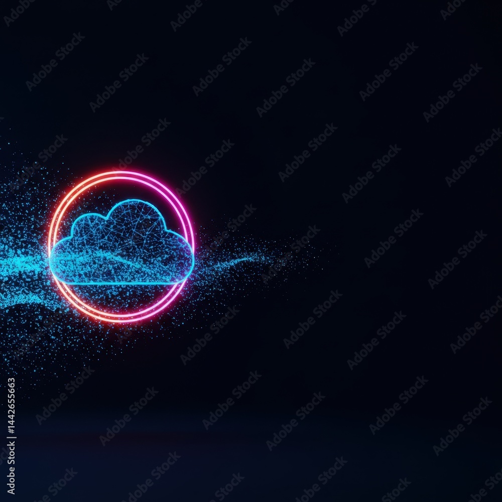 Poster abstract cloud computing network digital data transfer neon glowing circle particle effect