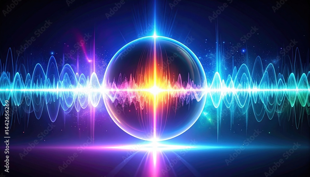 Aufkleber spectacular sound waves and vibrant energy orb digital space abstract art futuristic environment dyn
