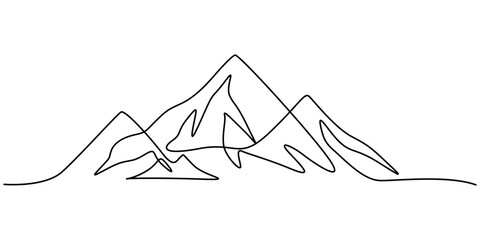 Minimalist mountain continuous one line drawing vector illustration, Continuous one line drawing of mountain range landscape. Adventure winter sports concept. Doodle hand drawn pro vector illustration