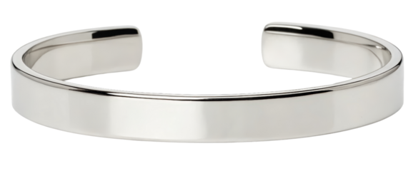 Minimalist silver bracelet with a polished metal finish isolated with transparent background