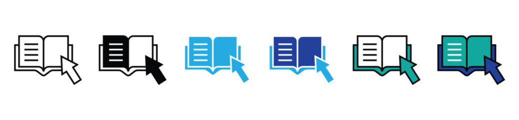 arrow pointing an open book icon set digital library read education dictionary vector online course reading media business signs illustration for web and app
