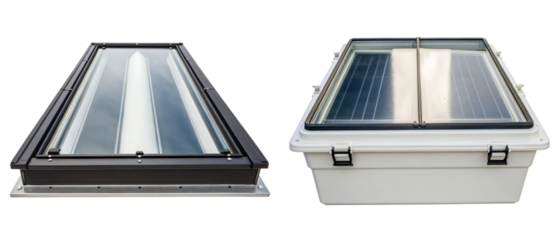 Two rooftop solar water heater units for sustainable energy solutions isolated with transparent background