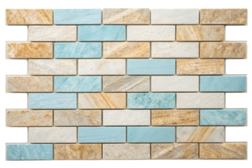Decorative wall tile panel with mixed stone and ceramic finish isolated with transparent background