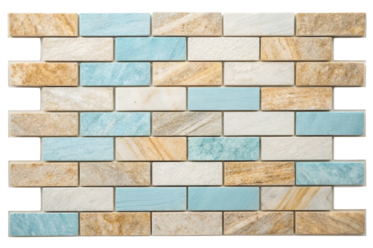 Decorative wall tile panel with mixed stone and ceramic finish isolated with transparent background