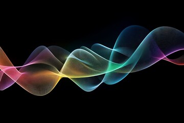 Vibrant rainbow wave abstract art design flowing lines on black background with soft glowing colors and elegant curves