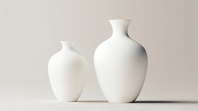 Two white vases of different sizes placed side-by-side against a light background.