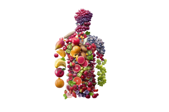 Colorful Fruit And Bottle Abstract Composition isolated on a transparent background - Powered by Adobe