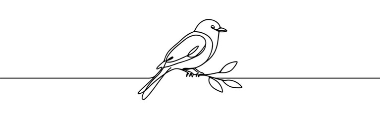 Obraz premium Bird on branch continuous one line drawing. Robin bird.