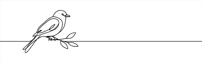 Bird on branch continuous one line drawing. Robin bird.