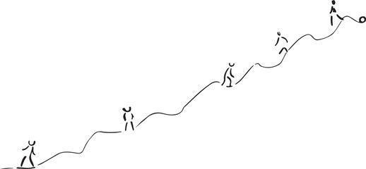 Leadership to lead team career path, business strategy development, effort or ambition to progress work success, motivation achievement, businessman rolling career path for team colleague to follow