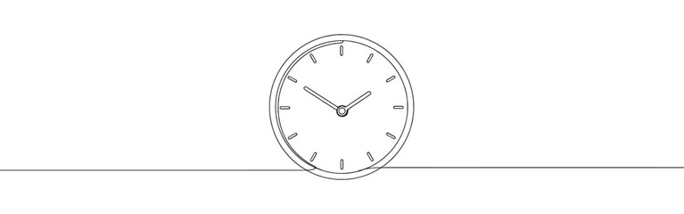 Clock continuous one line drawing. Time clock symbol.