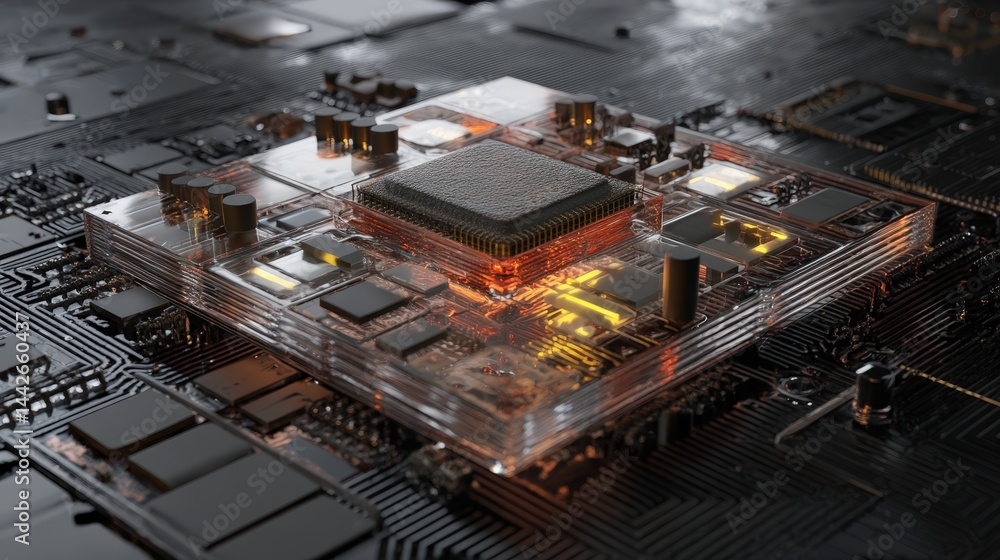 Poster Transparent computer processor displaying intricate design and technology as an essential component of modern computing