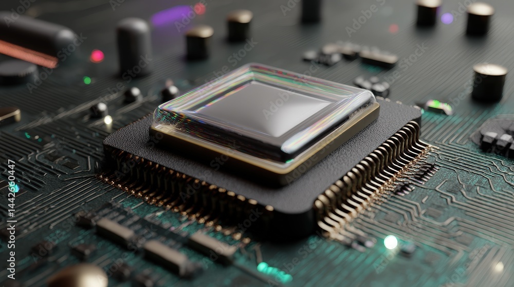Poster Realistic transparent cpu on a detailed circuit board showcasing modern technology and advanced computing power