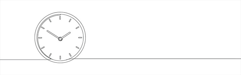 Clock continuous one line drawing. Time clock symbol.