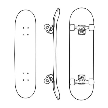 skateboard vector lineart handdraw illustration set collection